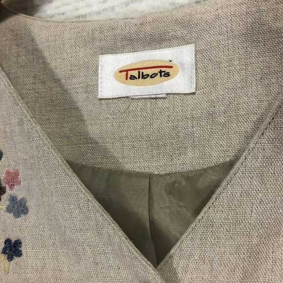 Talbots Women's Tan and Cream Gilet with Floral Embroidery Size Large - Picture 4 of 7